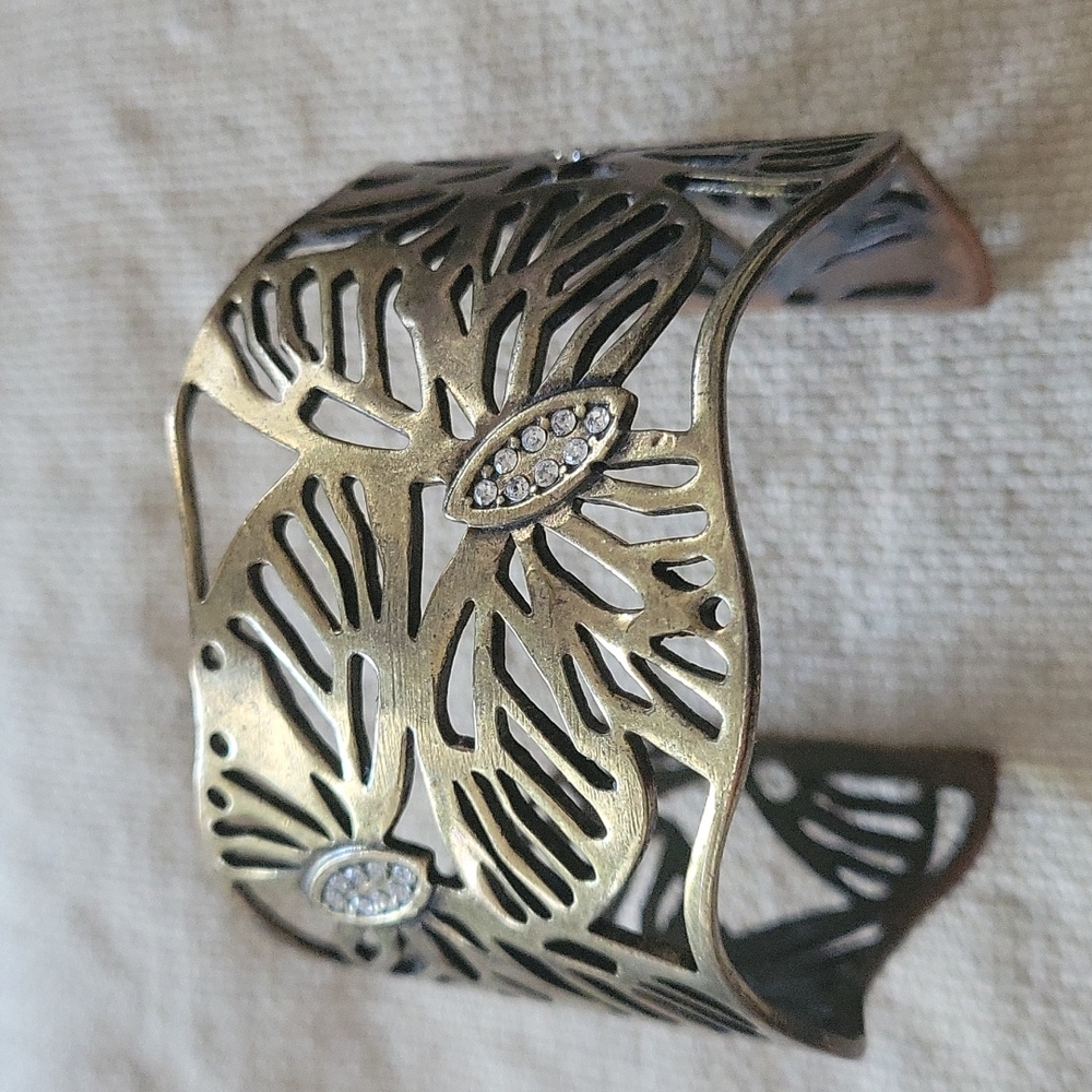 Brass Butterfly Bracelet with Rhinestones